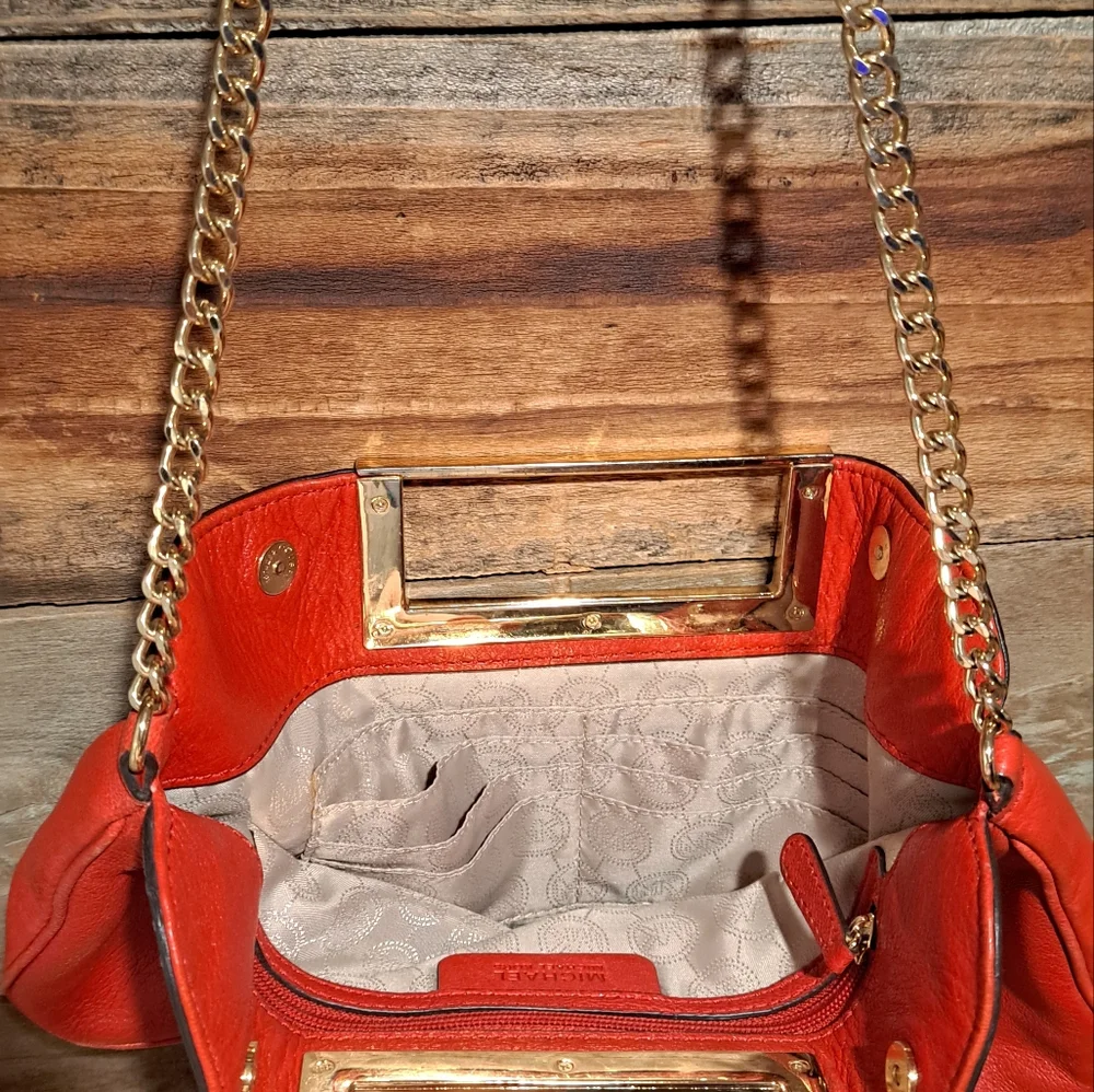 Michael Kors Red Leather & Gold Clutch Bag *Pre-Owned, light use* - Picture 5 of 11